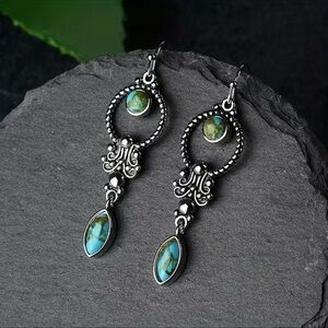 Silver and Turquoise Boho Drop Earrings Vintage Style Dangle NWT